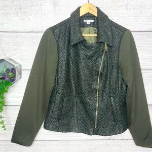 Darby + Luke Olive Green & Charcoal Gray Moto Jacket Size 14